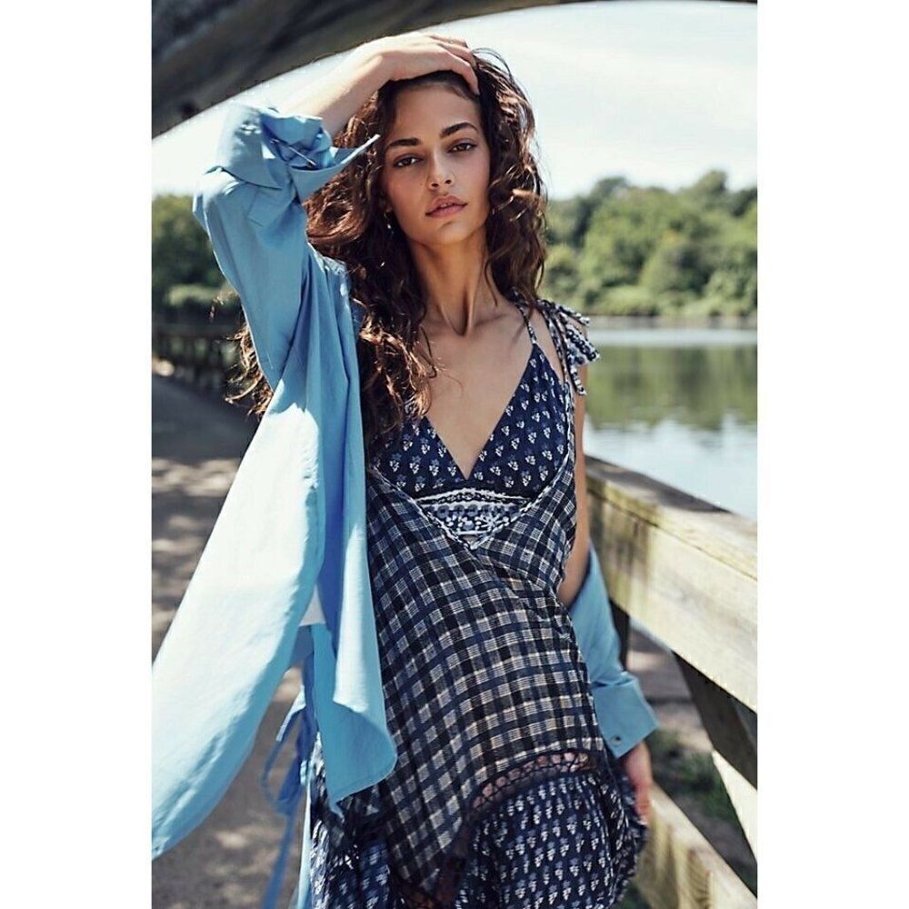 NEW FREE PEOPLE Sz S KYA TWO-FER SLIP SET 2 PIECE PRINTED DRESS & BRALETTE SET
